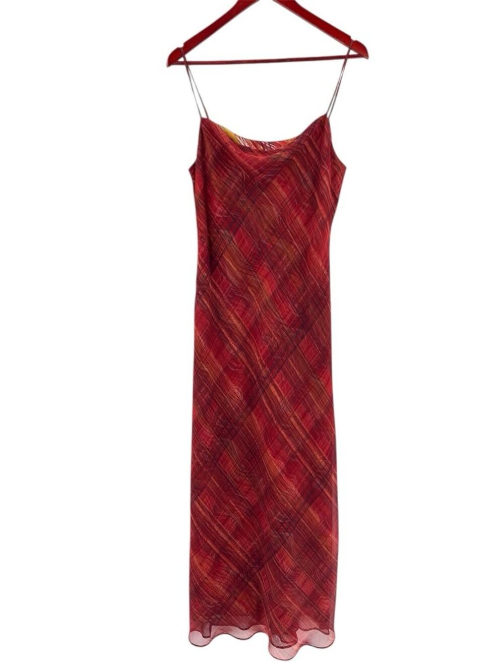 MAX STUDIO Women's Red Gold Wave Stroke Cowl Neck Spaghetti Strap Maxi Dress LAR
